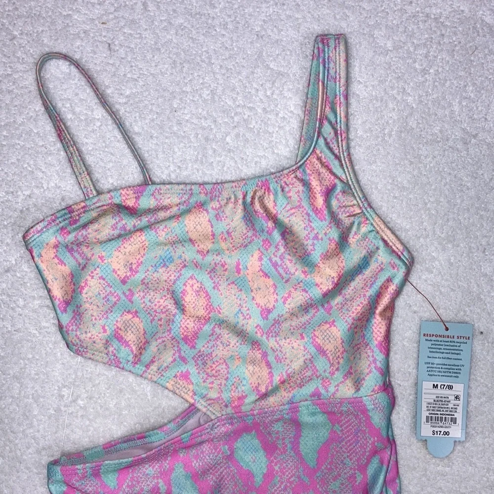 NWT cat & jack snake print side split one piece bathing suit swim suit 7/8 - Picture 2 of 5